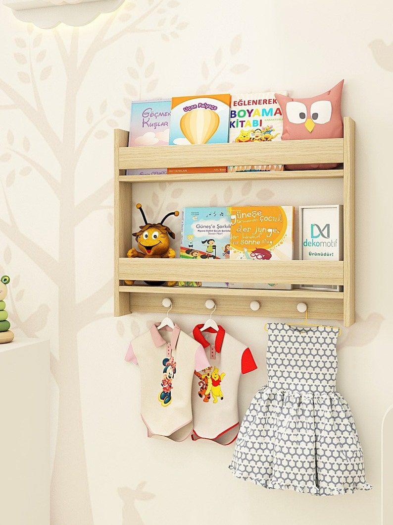 Nursery Clothes Hanger and Montessori Bookcase Oak Kid's Etsy