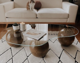 Center Table Wooden Balls, Decorative Wooden Balls, Glass Table with Wooden Collected, Wooden Coffee Table,LivingRoom Center Table,Home Gift