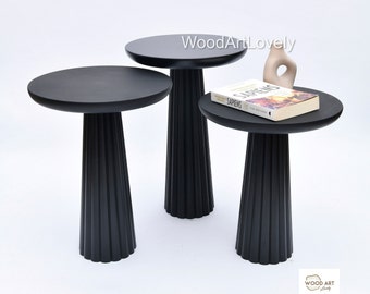 Handmade Black Linden Wood Side Table: Modern Minimalist Nightstand