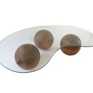 Decorative Wooden Balls, Glass Table with Wooden Collected, Wooden Coffee Table, LivingRoom Center Table, Table Wooden Balls,Home Gift image 4