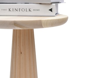 Handmade Linden Wood Mushroom Side Table - Walnut Matte Finish
