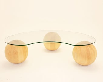 Decorative Wooden Balls, Glass Table with Wooden Collected, Wooden Coffee Table, LivingRoom Center Table, Table Wooden Balls,Home Gift