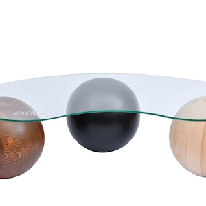 Glasplatte Couchtisch: Handgefertigter Holzkugel-Mitteltisch