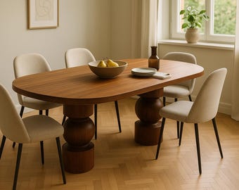 Orb Wooden Dining Table, Walnut Finish