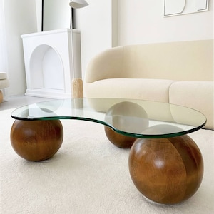 Center Table Wooden Balls, Decorative Wooden Balls, Glass Table with Wooden Collected, Wooden Coffee Table,LivingRoom Center Table,Home Gift image 6