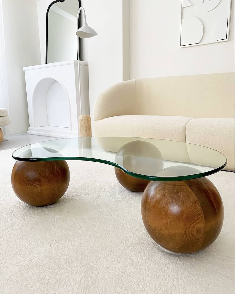 Center Table Wooden Balls, Decorative Wooden Balls, Glass Table with Wooden Collected, Wooden Coffee Table,LivingRoom Center Table,Home Gift image 6