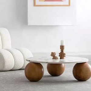 Center Table Wooden Balls, Decorative Wooden Balls, Glass Table with Wooden Collected, Wooden Coffee Table,LivingRoom Center Table,Home Gift image 5