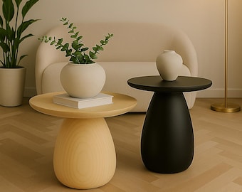 Handmade Solid Wood Side Table Set: Modern Minimalist Decor
