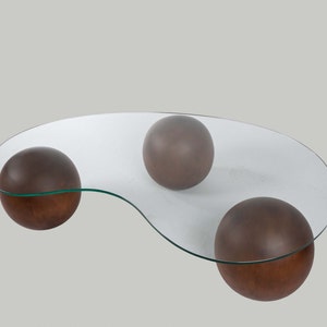 Decorative Wooden Balls, Glass Table with Wooden Collected, Wooden Coffee Table, LivingRoom Center Table, Table Wooden Balls,Home Gift image 2