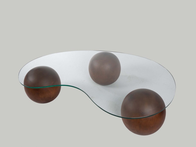 Decorative Wooden Balls, Glass Table with Wooden Collected, Wooden Coffee Table, LivingRoom Center Table, Table Wooden Balls,Home Gift image 2