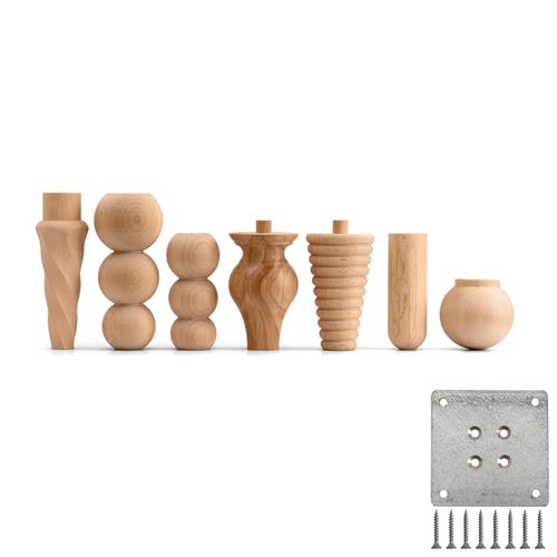 Handmade Beech Wood Furniture Legs - Set of 4 - Easy Install