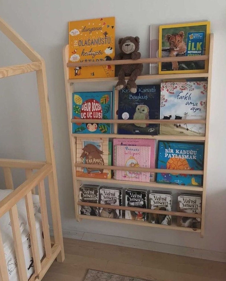 Montessori Bookcase With Round Slats Toddler Bookcase - Etsy