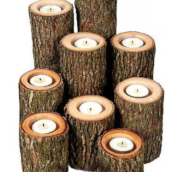 12 bougeoirs en bois, bougeoirs pour café et thé, bougeoirs arbre, bougeoir 12 pièces + bougie 12 pièces