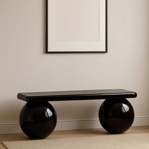 Glossy Black Bench – Lacquered Sphere Wood Bench, Modern Entryway ...