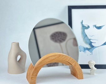 Handcrafted Beech Wood Makeup Mirror: Vanity Desk Mirror