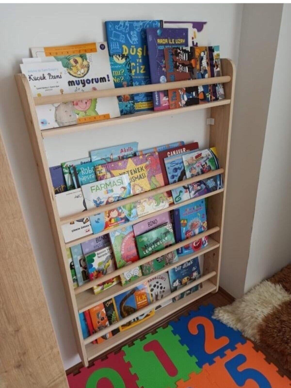 Montessori Bookcase With Round Slats Toddler Bookcase Etsy