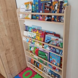 Handmade Montessori Bookcase with Round Slats - Natural Wood
