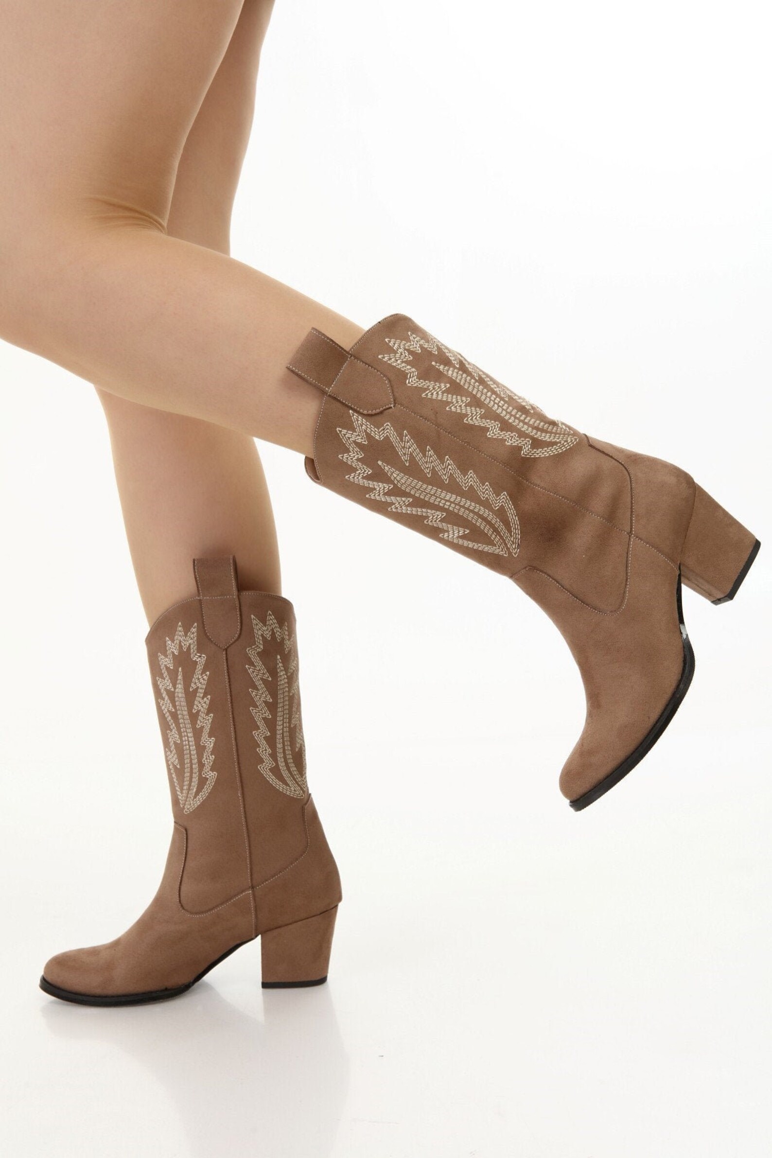 Brown Suede Western Style Cowboy Boots Etsy