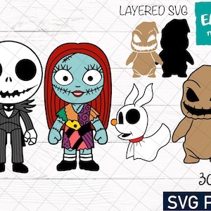 ベイビー ジャックとサリー バンドル SVG、Cricut svg、クリップアート、レイヤード SVG、Cricut 用ファイル、クリスマス svg、カット ファイル、シルエット、T シャツ svg png