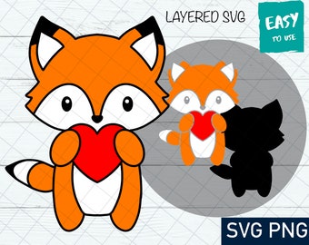 Fox with Heart SVG, Cricut svg, Clipart, Layered SVG, Files for Cricut, Cut files, Silhouette, Print valentines day svg, Love svg