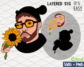 Bad Bunny with sunflower SVG, Cricut svg, Clipart, Layered SVG, Files for Cricut, Cut files, Silhouette, T Shirt svg