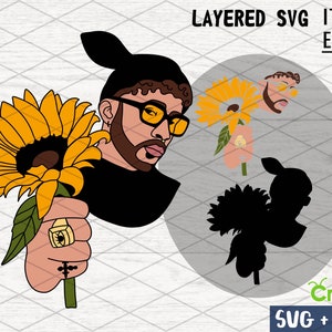 Bad Bunny con girasol SVG, Cricut svg, Clipart, Layered SVG, Archivos para Cricut, Cut files, Silhouette, T Shirt svg sunflower