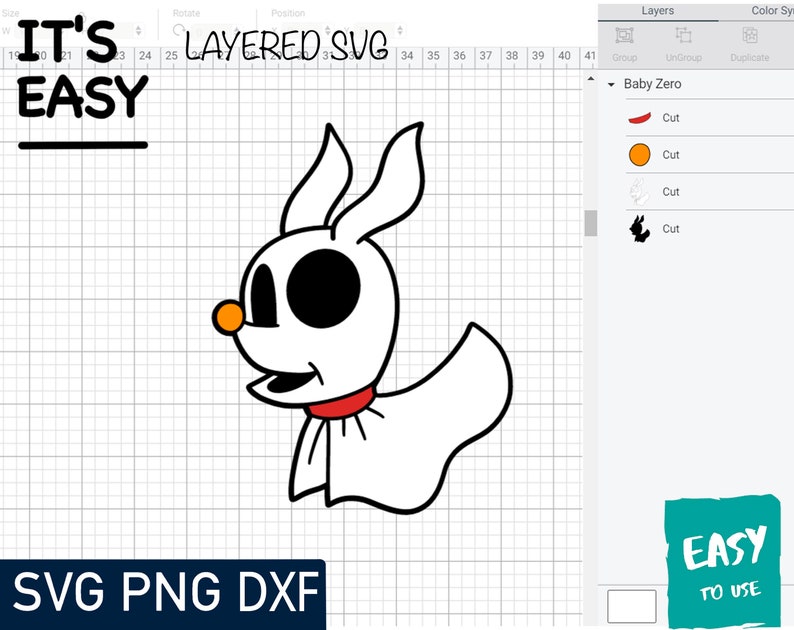 May include: A black and white illustration of a cartoon ghost dog with a red collar. The image is labeled "Baby Zero" and is part of a layered SVG design.