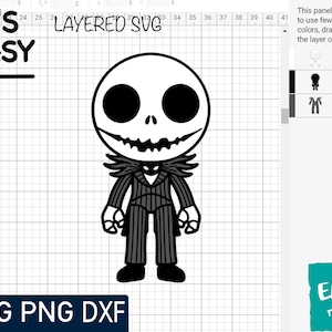 May include: Black and white digital illustration of a cartoon character with a striped suit and a large head. The character is standing with its arms at its sides. The text "IT'S EASY" is at the top of the image. The text "LAYERED SVG" is in the upper right corner of the image. The text "SVG PNG DXF" is at the bottom of the image. The text "EASY TO USE" is in the lower right corner of the image.