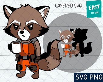 Raccoon with Coffee SVG, Cricut svg, Clipart, Layered SVG, Files for Cricut, Cut files, Silhouette, T Shirt svg png, Print Digital Download