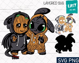 Alien and Dragon Cartoon character SVG, Cricut svg, Clipart, Layered SVG, Files for Cricut, Cut files, Silhouette, T Shirt svg png