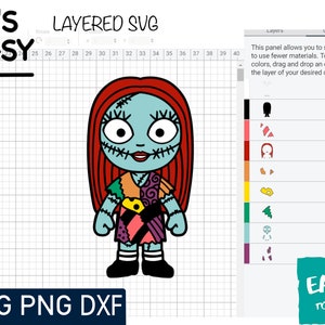 May include: A layered SVG design of a cartoon character with red hair, a blue dress, and black shoes. The design is labeled "It's Easy" and "Layered SVG".