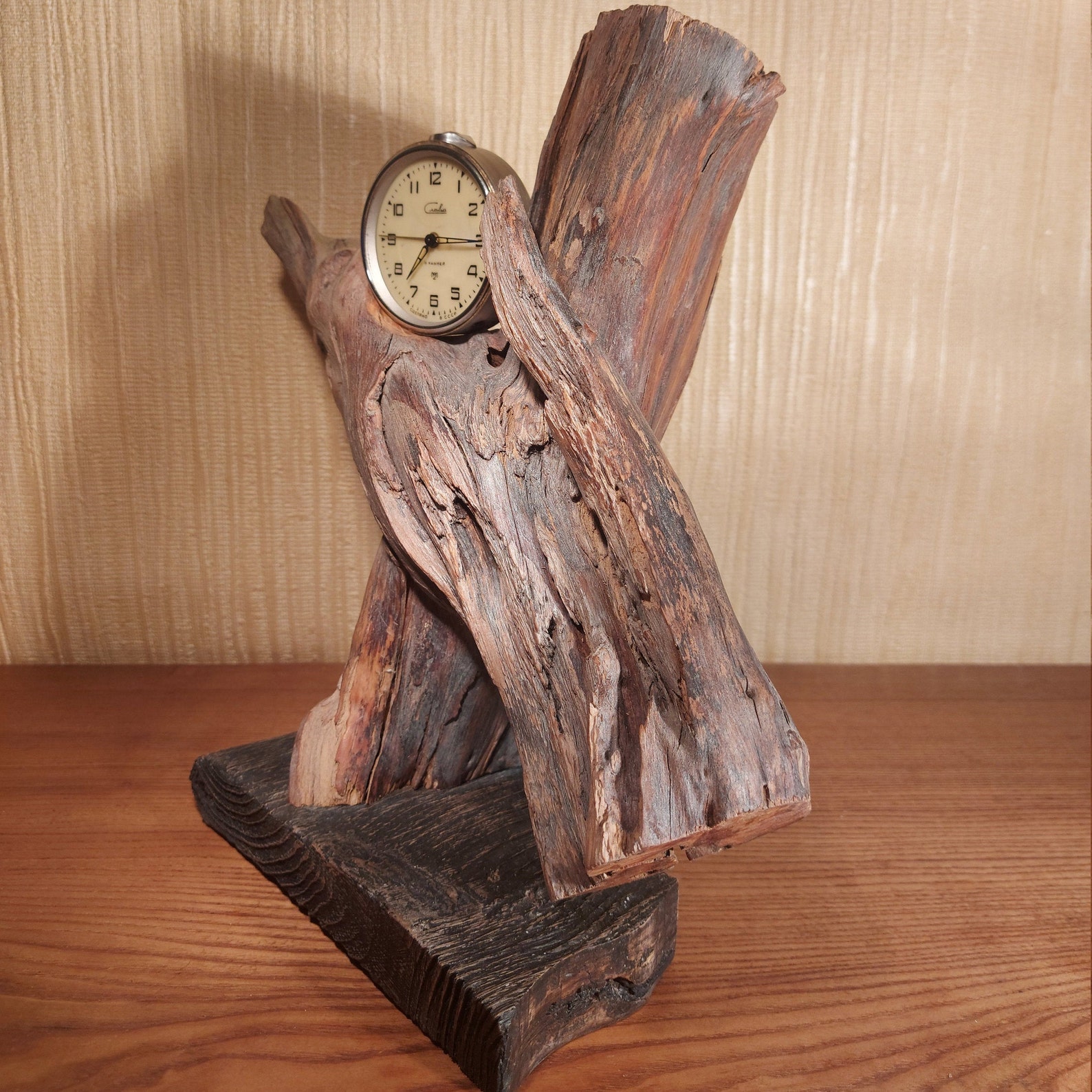 Unique driftwood mantel clock rustic mantel clock old wooden Etsy