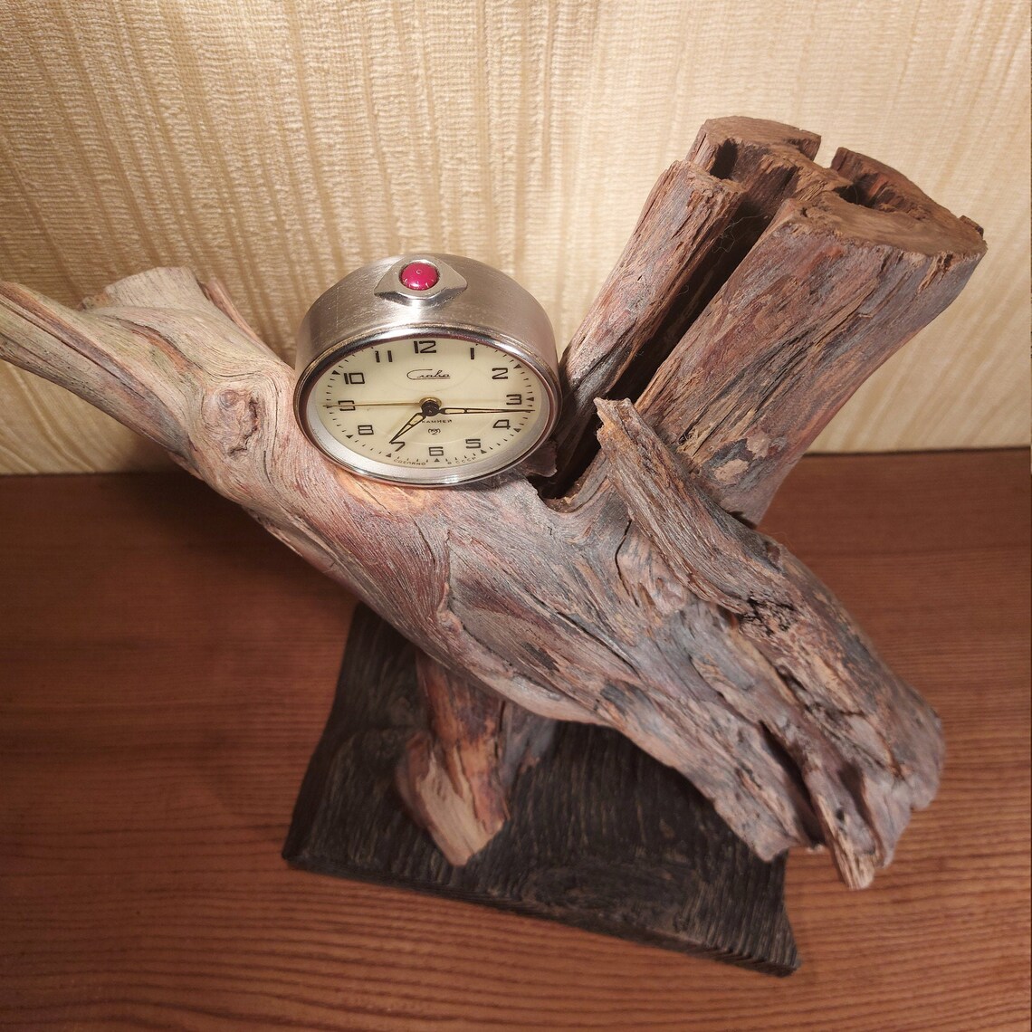 Unique driftwood mantel clock rustic mantel clock old wooden Etsy