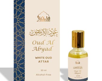 Dukhni White Oud Attar Oil | 30ml Oud Abyad Arabic Perfume for Men and Women | Alcohol Free White Oudh Roll-On | Eid Ramadan Vegan Gift