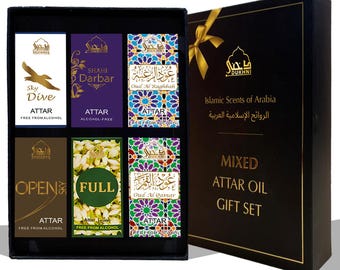 Mixed Attar Perfume Oil Gift Set | 6 Alcohol-Free Arabic Scents (Oud, Floral)