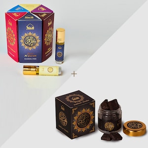 Bakhoor Sheeba, Yemeni Oud Bakhoor & Yemeni Attar Oil Set by Dukhni | Arabic Incense Luxurious Fragrance Oils | Prayer Time, Gift