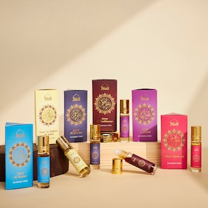 Yemeni Attar Perfume Oil | Collection gift set of 6 Arabic  roll on scents | Oud, Floral, Woody | 100% Pure Alcohol free, Vegan