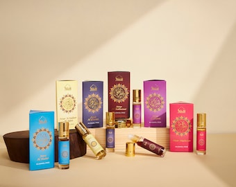 Yemeni Attar Perfume Oil | Collection gift set of 6 Arabic  roll on scents | Oud, Floral, Woody | 100% Pure Alcohol free, Vegan