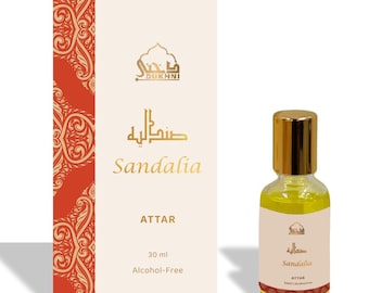 Dukhni Sandalia Attar Oil | 30ml Roll-On Arabic Perfume with Sandalwood | Alcohol Free, Travel Friendly, Unisex Gift for Gifting Occasions
