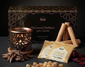 Maamoul Bakhoor Arabic Incense Burner Set | Assorted Scents Starter Pack for Prayer, Relaxation, Meditation, Vegan, Handmade, Eid Gifts