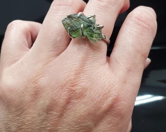 Genuine Moldavite Ring Adjustable Sterling Sliver 925