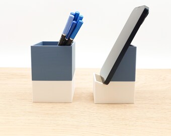 Desk Tidy and Organiser Set with Pen Holder and Phone Stand - Stylish Modern Design in Various Muted Colours - Great for Office or Study