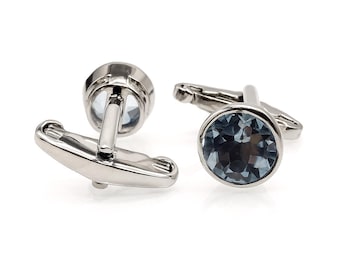 Natural Sky Blue Topaz Cut Round Gemstone Cufflinks, 925 Sterling Silver, Men&#39;s Cufflinks, Topaz Cufflinks, Topaz Jewelry, Clothes Jewelry