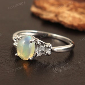 Natural Ethiopian Opal Ring-Oval Gemstone-925 Sterling Silver Jewelry-October Birthstone Ring-Cubic Zircon Jewelry Anniversary Gift for wife