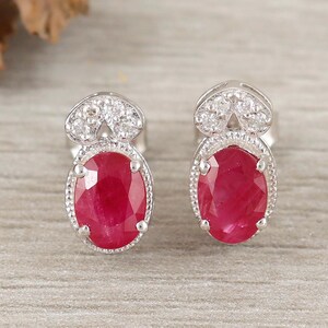 925 Sterling Silver Natural Ruby Studs Earring Oval Cut Earring Solid 925 Silver Earring, July Birthstone Earring Handmade Earrings For Gift