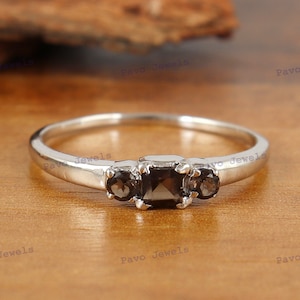 Natural Smoky Quartz Ring-925 Sterling Silver Jewelry-Gemstone Minimalist Band Ring-June Birthstone Jewelry-Stackable Smoky Quartz Jewelry
