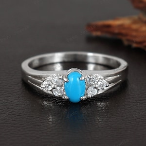 Natürlicher Türkis Oval Cabochon Edelstein Ring, 925 Silber Cluster Ring, handgemachter Türkis Ring, Verlobungsgeschenk, Türkis Silberring