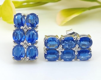 Blue Kyanite Stud Earrings: Sterling Silver September Birthstone