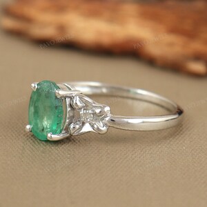 Emerald Diamond Ring: Oval Green Gemstone, Sterling Silver May Birthstone