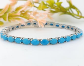 Turquoise Tennis Bracelet- 925 Sterling Silver- December Birthstone-Turquoise Jewelry